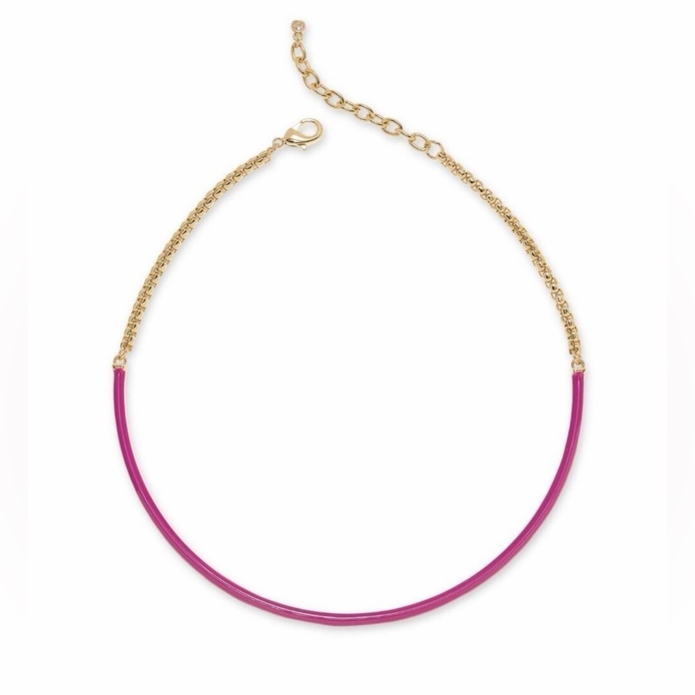 On 34th Pink Enamel Gold Tone Chain Collar Necklace NWT